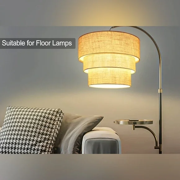 3 Tier Lamp Shade 13 inch Pendant, Floor Lamps, Hanging Light Cover Beige Linen - Picture 2 of 8